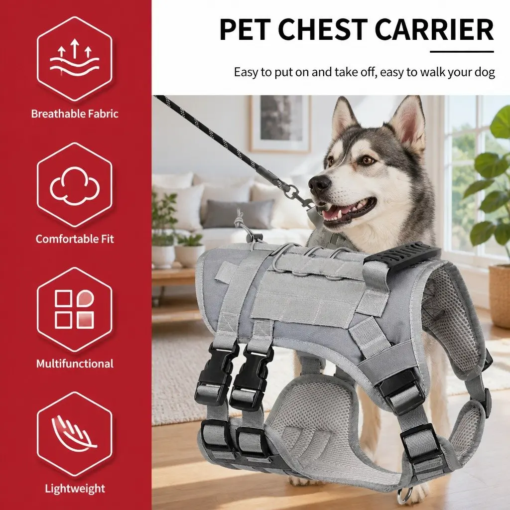 Dog Harness Breathable Mesh Vest Large Grey for Walking Training Gear