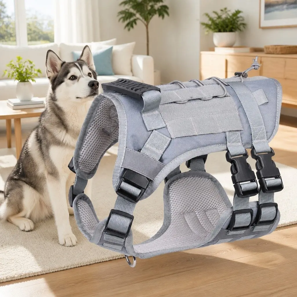 Adjustable Dog Harness Vest for Small Large Dogs Grey M Chest Strap Walking