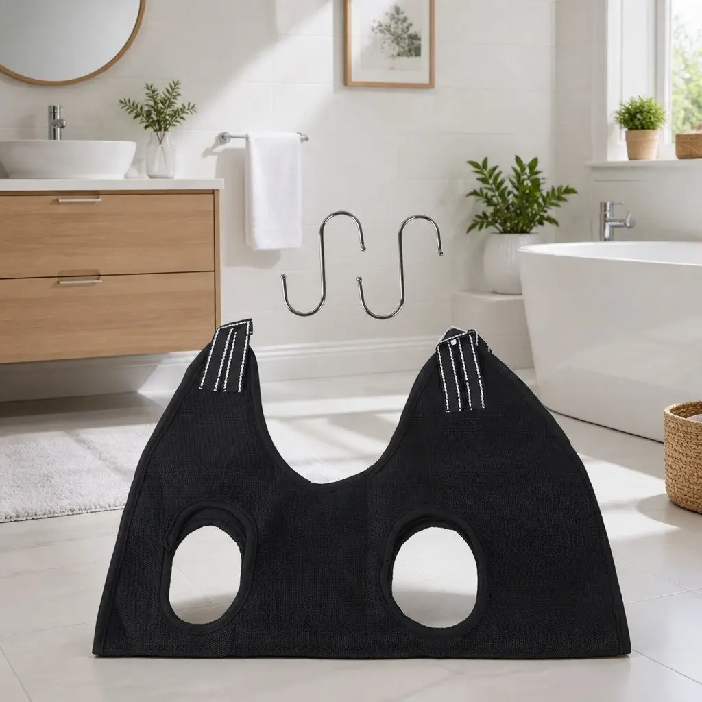 Pet Grooming Hammock Restraint Bag M Size Black for Cat Dog Bathing Trimming Nail Care