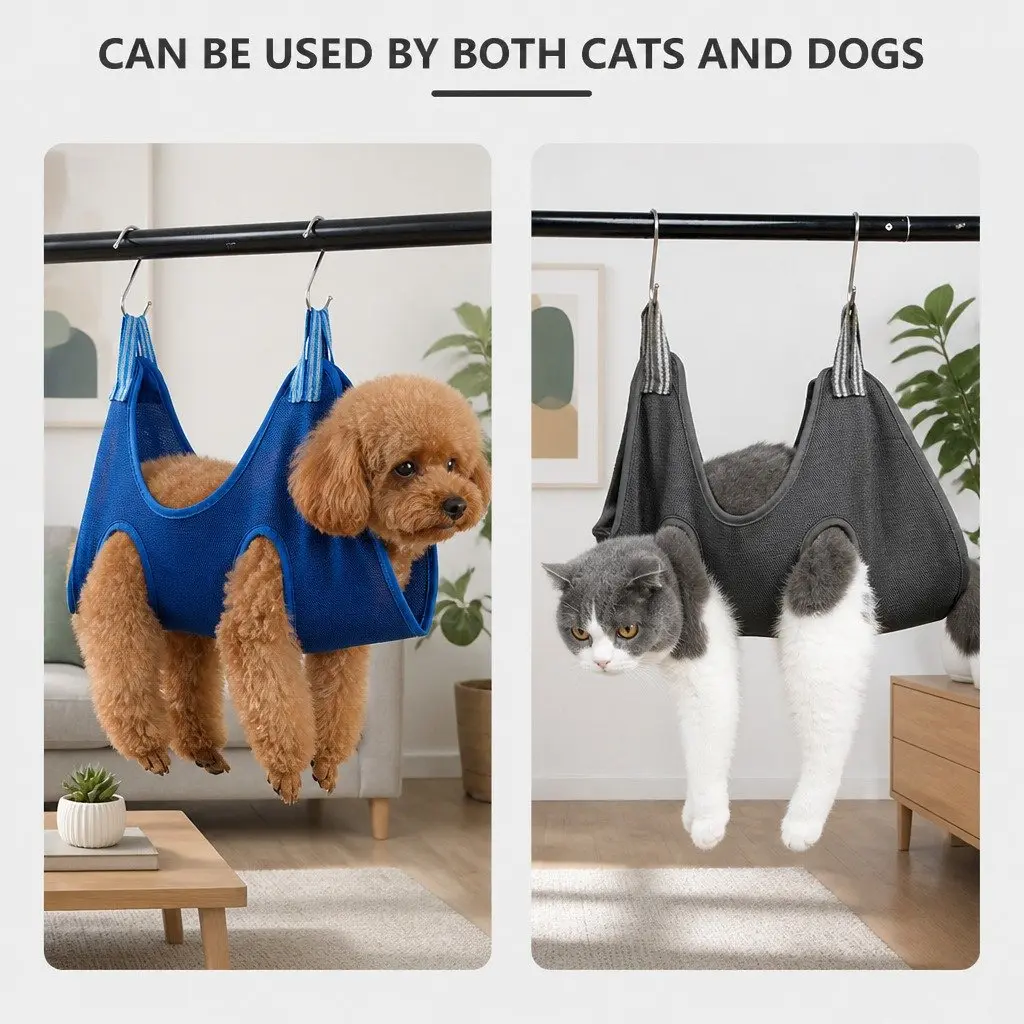 Pet Grooming Hammock for Nail Trimming Small Medium Pets Blue 60cmX47cm Cloth