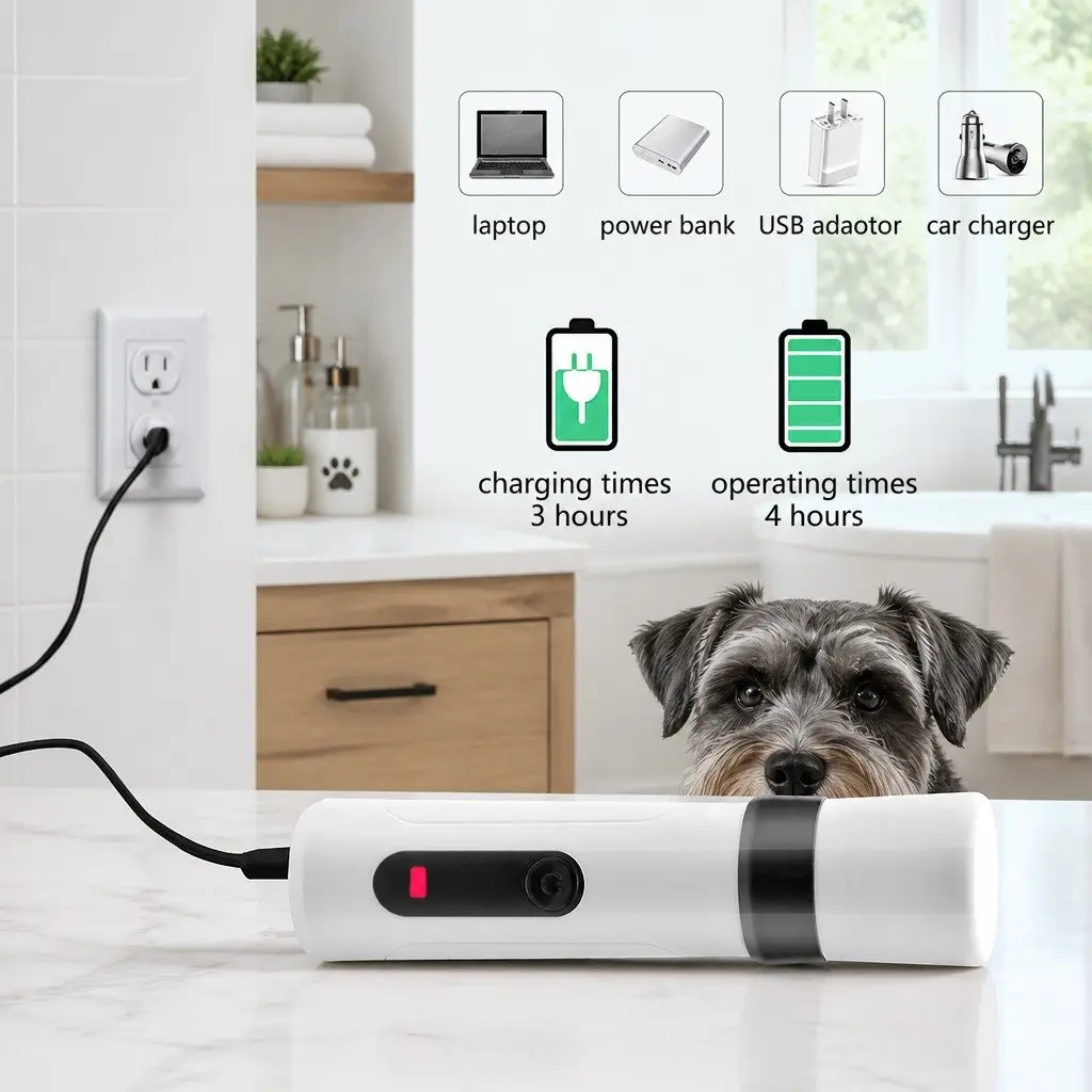 Pet Nail Polisher Electric Manicure Tool for Cats Dogs 2-Gear Black and White