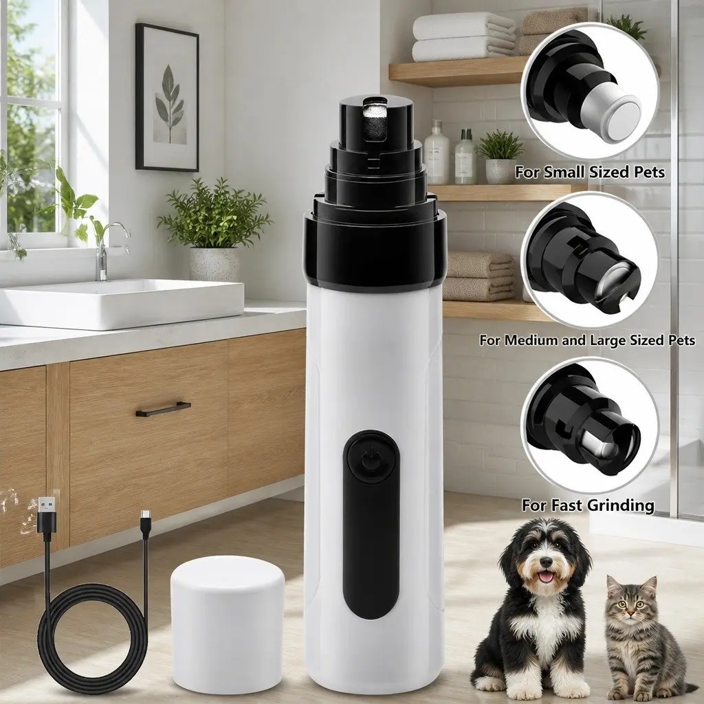 Pet Nail Polisher Electric Manicure Tool for Cats Dogs 2-Gear Black and White