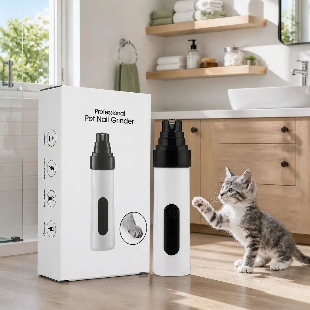 Pet Nail Polisher Electric Manicure Tool for Cats Dogs 2-Gear Black and White