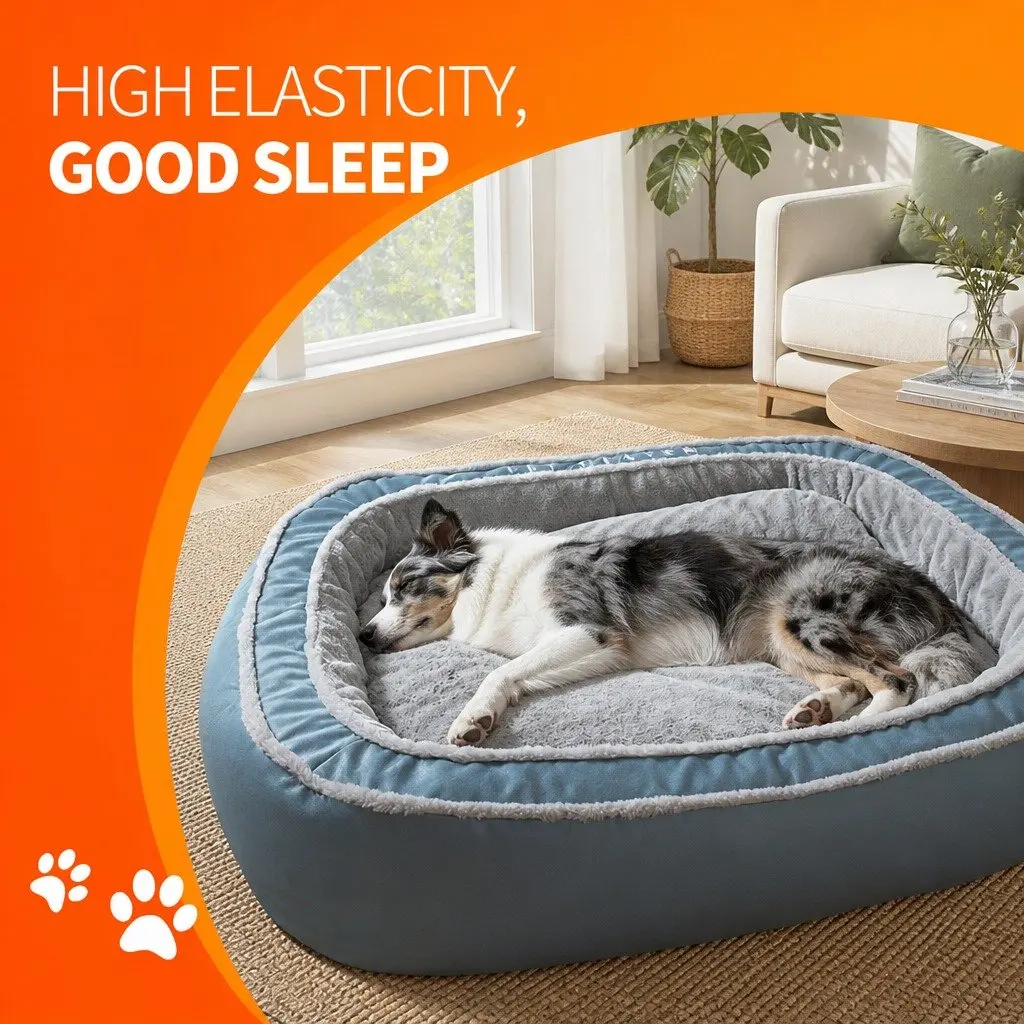 Oval Pet Bed Removable Washable Cushion 60x50x17cm Blue