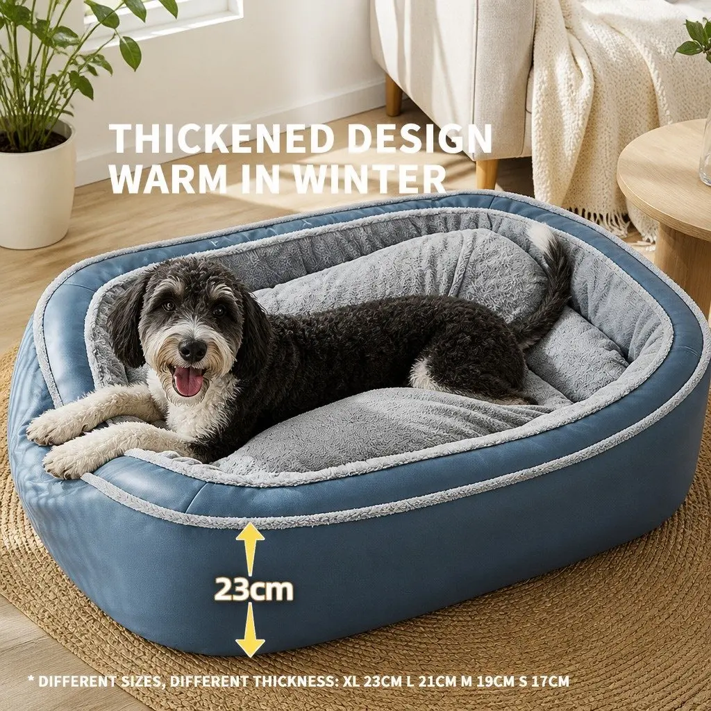 Oval Pet Bed Removable Washable Cushion 60x50x17cm Blue