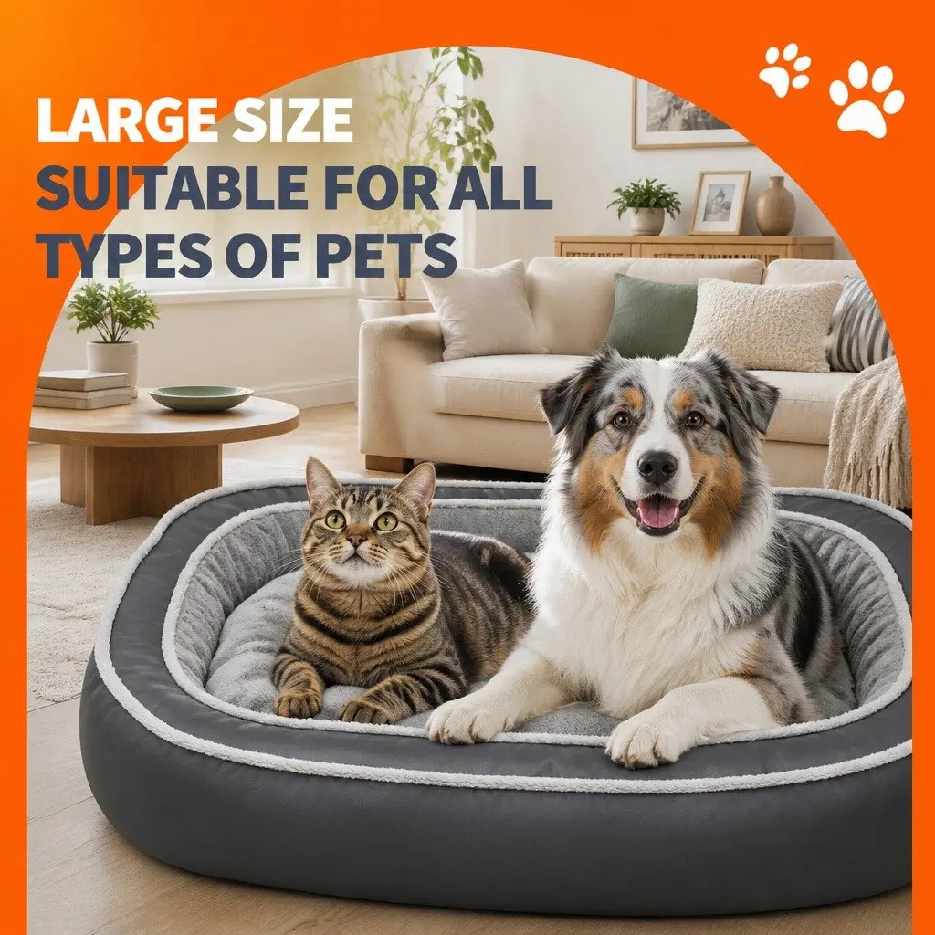 Oval Pet Bed Removable Washable Cushion 60x50x17cm Blue