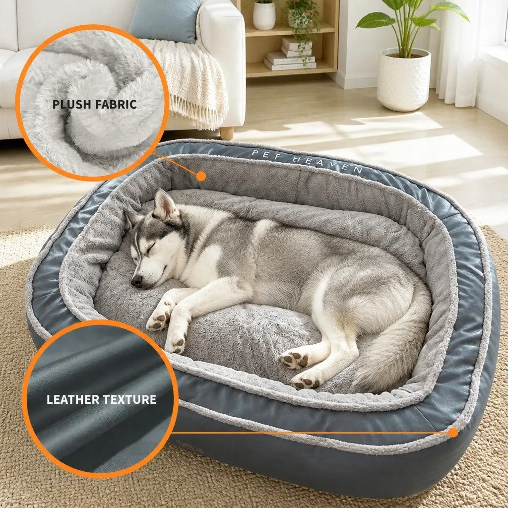 Oval Pet Bed Removable Washable Cushion 60x50x17cm Blue
