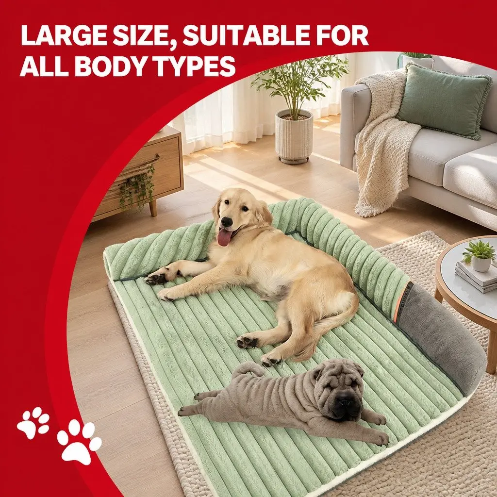 Dog Bed Striped Velvet Detachable Washable Reversible 60x45x12.5cm Green