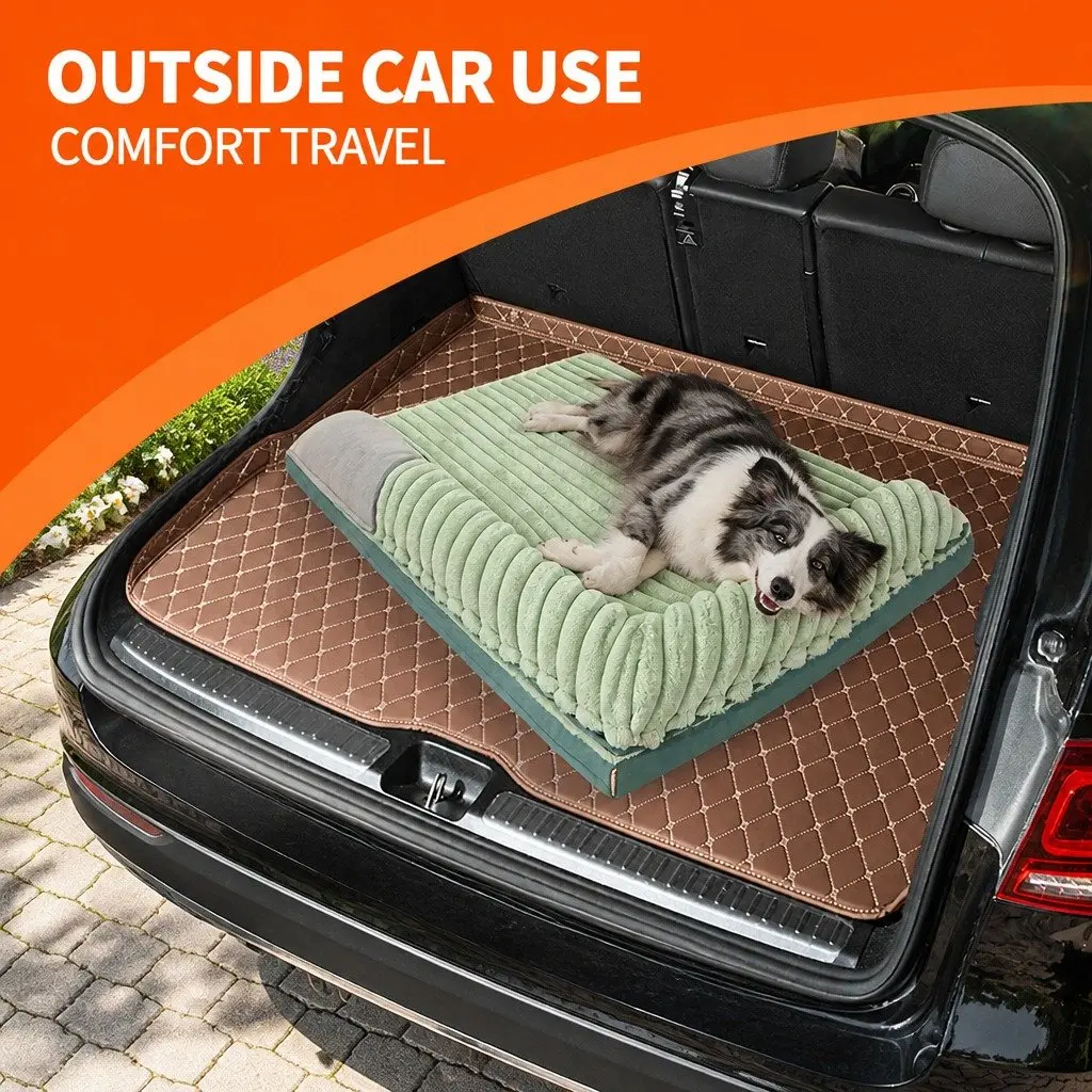 Dog Bed Striped Velvet Detachable Washable Reversible 60x45x12.5cm Green