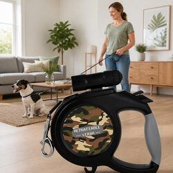 Pet Auto-Retractable Leash 8 Metres with Flashlight Green Camo Dog Walking Lead