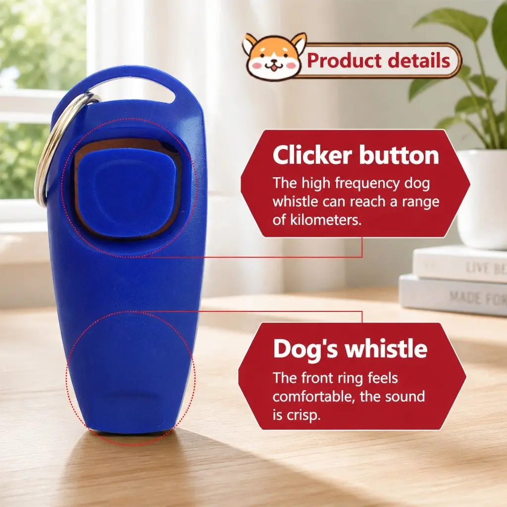 Dog Training Whistle Clicker Combo 2 in 1 Obedience Tool Blue