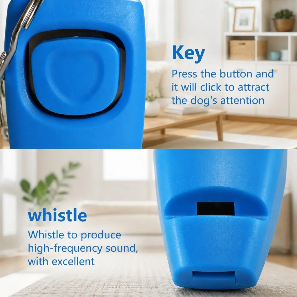 Dog Training Clicker Whistle Keychain Tool 7.5cm Blue