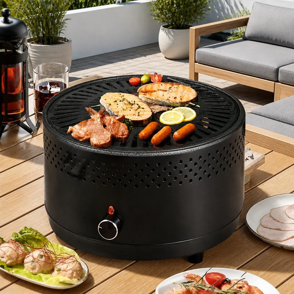 Outdoor Charcoal BBQ Grill Stove Oven Adjustable Heat Control Portable Black