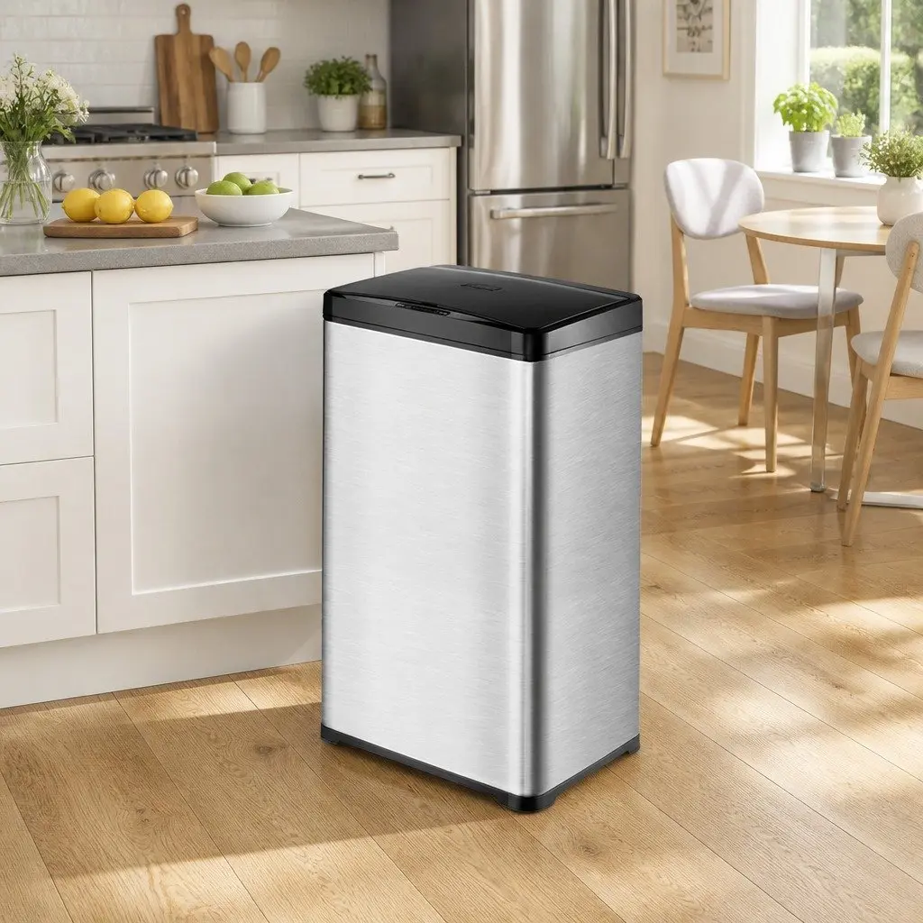 42L Automatic Motion Sensor Waste Bin Stainless Steel Kitchen Trash Can Silver