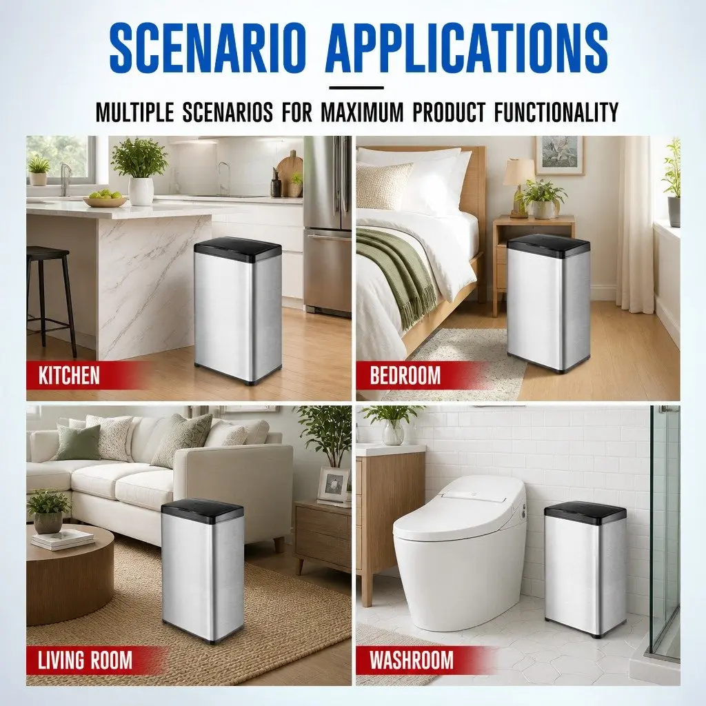 42L Automatic Motion Sensor Waste Bin Stainless Steel Kitchen Trash Can Silver