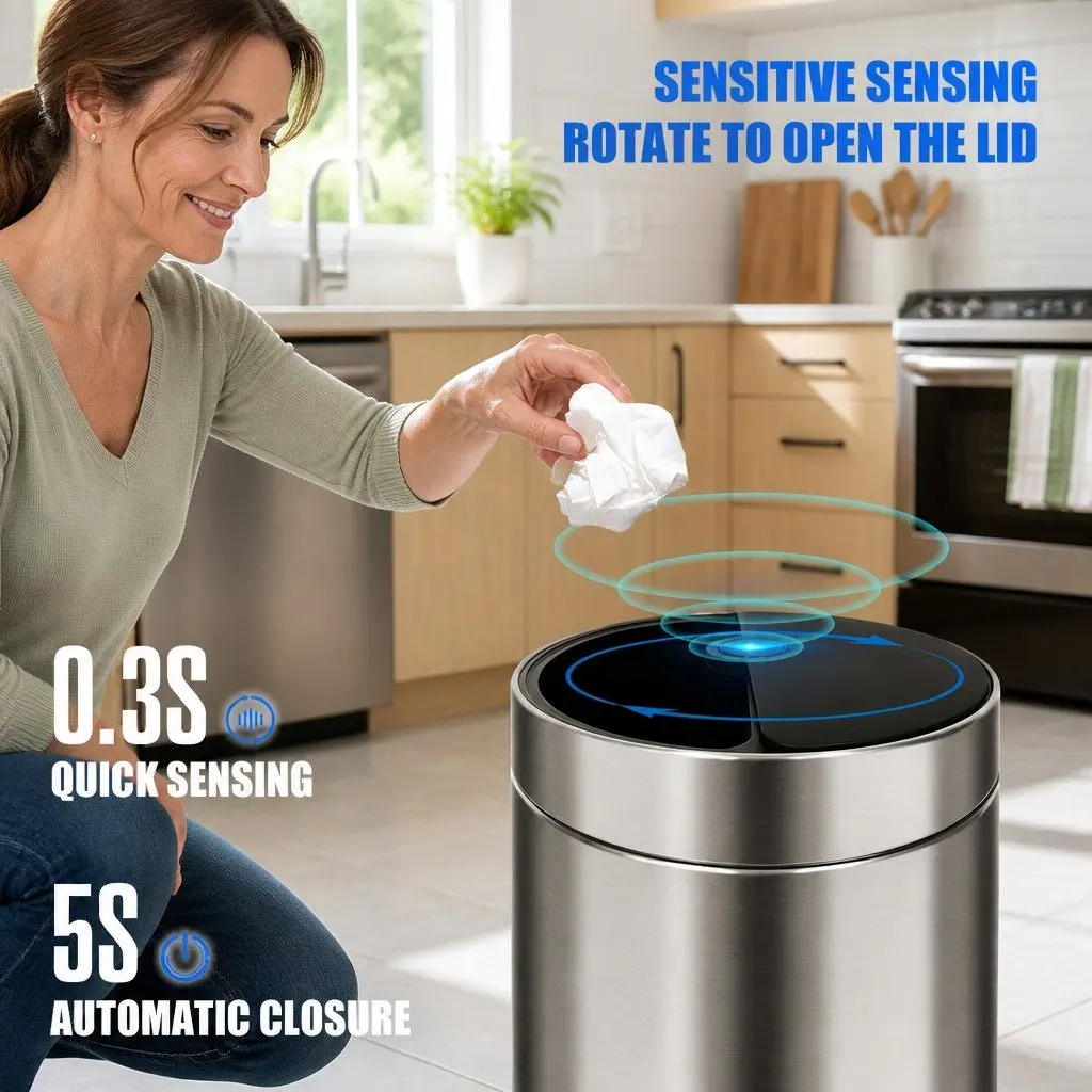 40L Automatic Sensing Kitchen Trash Can Touchless Stainless Steel Waste Bin Silver