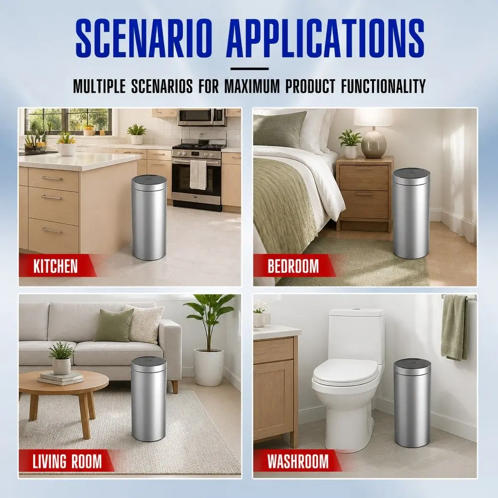 40L Automatic Sensing Kitchen Trash Can Touchless Stainless Steel Waste Bin Silver