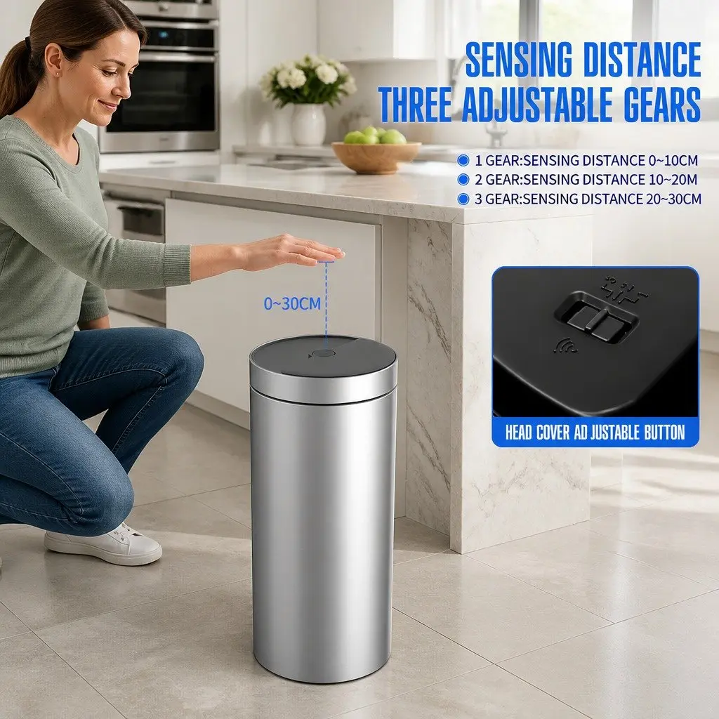 40L Automatic Sensing Kitchen Trash Can Touchless Stainless Steel Waste Bin Silver