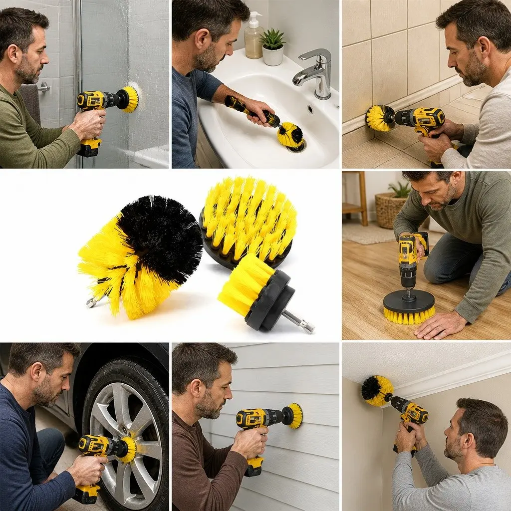 Drill Brush Cleaning Tool Set Medium Stiffness Nylon Bristles 2 3.5 4 Inch Various Colors