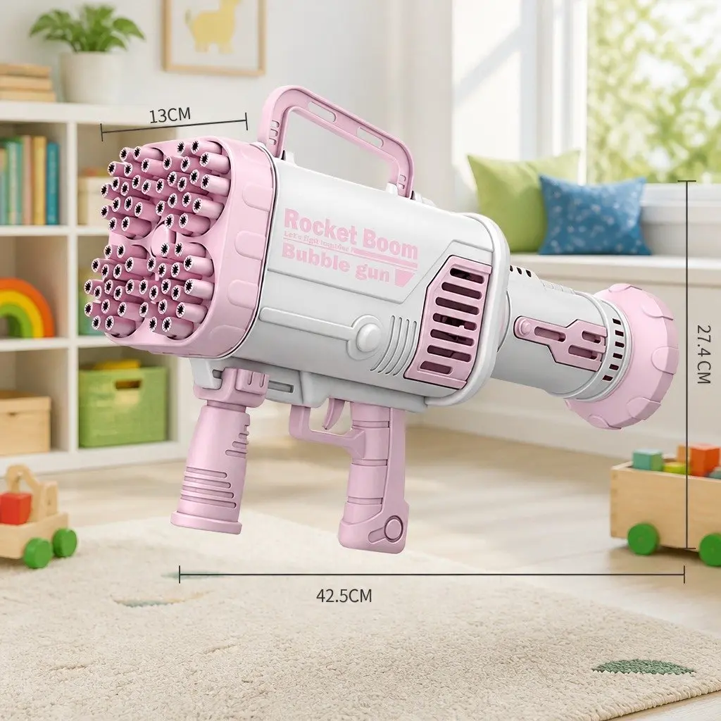 Electric Bubble Machine 64 Hole Hand-Held Gatling Toy Pink