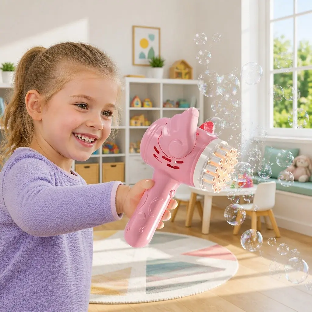 Bubble Machine 23 Hole Electric Toy Gun for Kids Outdoor Play Orange Blue