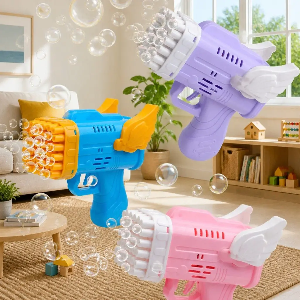 Bubble Blowing Gun 42 Hole Angel Wing Automatic Launcher Toy Purple