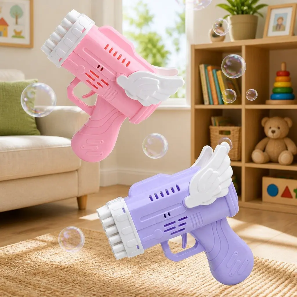 Bubble Blowing Gun 42 Hole Angel Wing Automatic Launcher Toy Purple