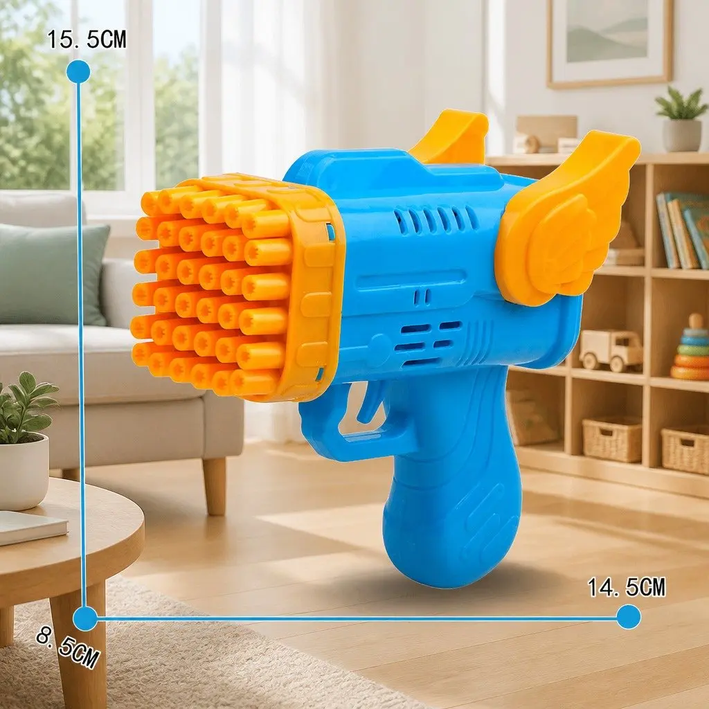 Bubble Blowing Gun Automatic 42 Hole Angel Wing Toy for Kids Yellow Plastic