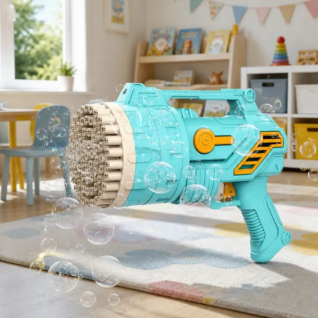 Automatic Bubble Gun Machine Handheld Toy with Light Kids Outdoor Play 69 Holes