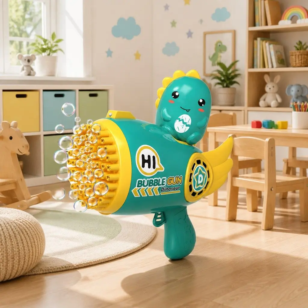 Bubble Toy Automatic Cartoon Machine 69 Holes Green ABS Outdoor Kids Play