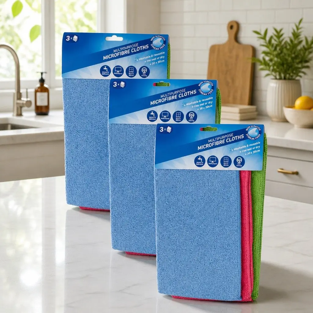 Microfibre Cleaning Cloths 30x30cm 9 Pack Streak Free Glass Kitchen Bathroom Car
