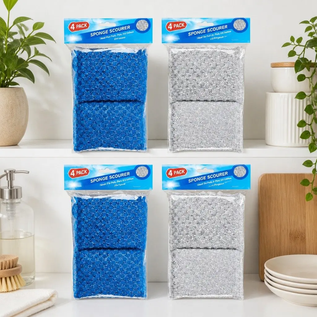 Kitchen Scourer Sponge 13cm Metallic Wire 16 Pack Cleaning Pads Scrubbing